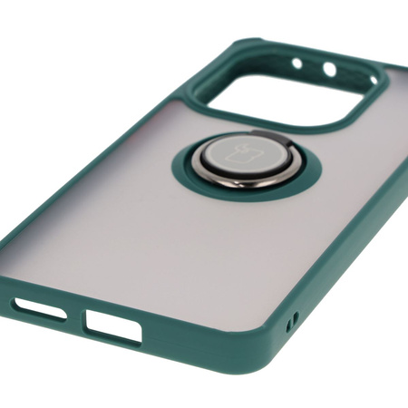 Etui z uchwytem na palec Bizon Case Hybrid Ring do Xiaomi Redmi Note 14 4G, przydymione z ciemnozieloną ramką