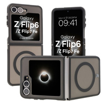 Etui z pierścieniem magnetycznym Bizon Case Eclipse do Galaxy Z Flip6, przydymione z czarną ramką