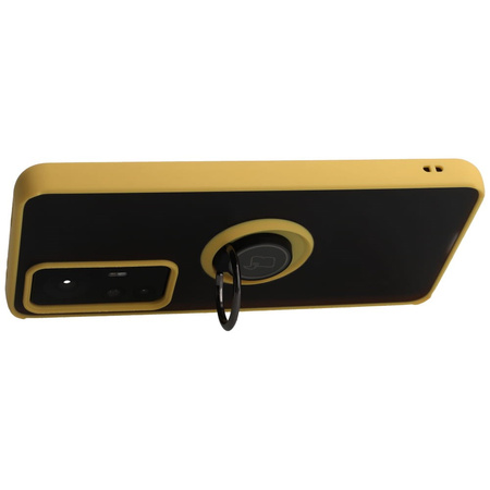 Etui z uchwytem na palec Bizon Case Hybrid Ring do Xiaomi 12T / 12T Pro, przydymione z żółtą ramką