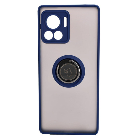 Etui z uchwytem na palec Bizon Case Hybrid Ring do Motorola Edge 30 Ultra, przydymione z granatową ramką