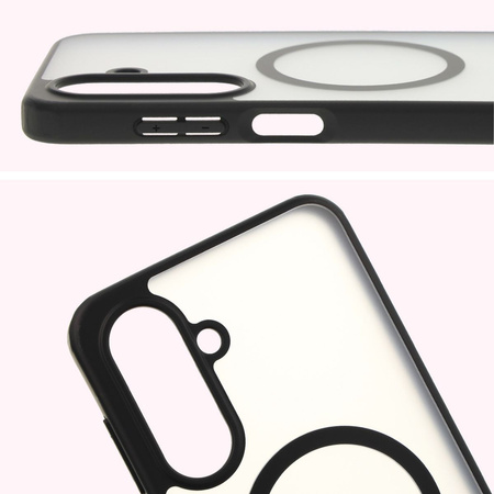 Etui z pierścieniem magnetycznym Bizon Case MatteO do Galaxy A26 5G, półprzezroczyste z czarną ramką