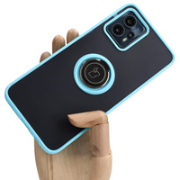 Etui z uchwytem na palec Bizon Case Hybrid Ring do Motorola Moto G13 / G23 / G53 5G, przydymione z jasnoniebieską ramką