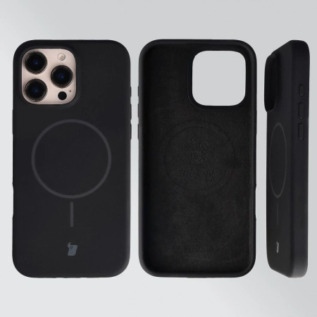 Silikonowe etui z pierścieniem magnetycznym Bizon Soft Case Magnetic do iPhone 16 Pro Max, czarne