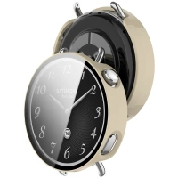 Etui ze szkłem do zegarka Bizon Case+Glass Watch do Xiaomi Watch S4 41 mm, beżowe