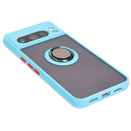 Etui z uchwytem na palec Bizon Case Hybrid Ring do Google Pixel 8 Pro, przydymione z jasnoniebieską ramką
