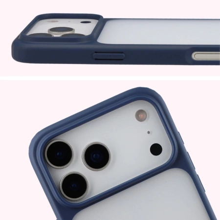 Etui Bizon Case Angelo do iPhone 17 Pro Max, półprzezroczyste z granatową ramką