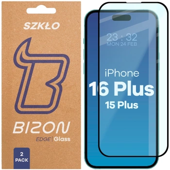 Szkło hartowane Bizon Glass Edge Duo do iPhone 15 Plus / 16 Plus, czarna ramka, 2 sztuki