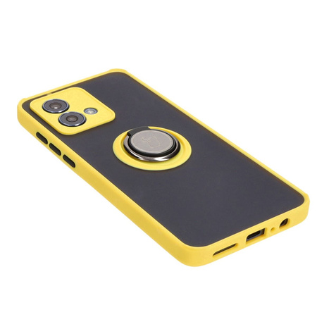 Etui z uchwytem na palec Bizon Case Hybrid Ring do Motorola Moto G84 5G, przydymione z żółtą ramką