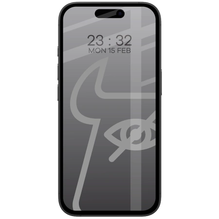 Prywatyzujące szkło hartowane Bizon Glass Edge Shadow do iPhone 16/15, przyciemniane z czarną ramką