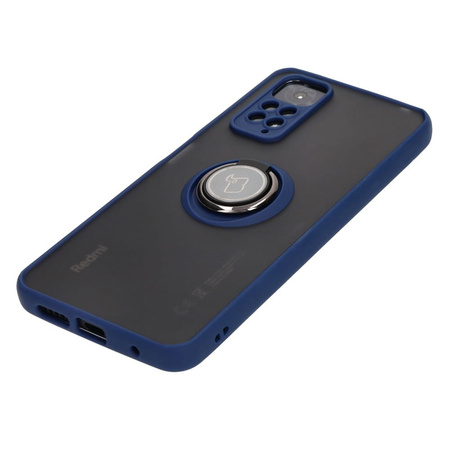 Etui z uchwytem na palec Bizon Case Hybrid Ring do Xiaomi Redmi Note 11 / 11S 4G, przydymione z granatową ramką