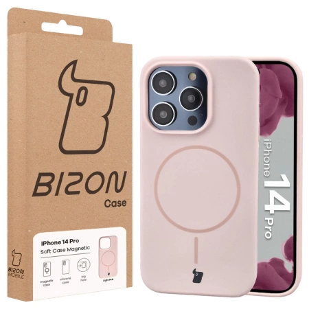 Silikonowe etui z pierścieniem magnetycznym Bizon Soft Case Magnetic do iPhone 14 Pro, jasnoróżowe