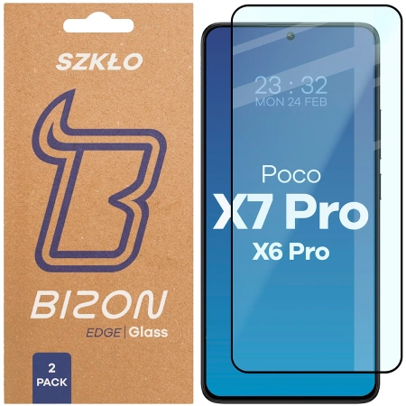 Szkło hartowane Bizon Glass Edge Duo do Xiaomi POCO X6 Pro / X7 Pro, czarna ramka, 2 sztuki