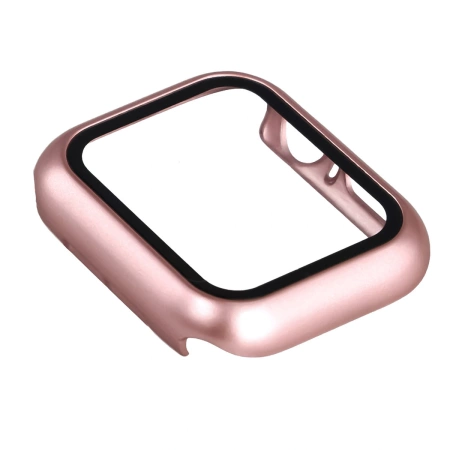 Etui ze szkłem do zegarka Bizon Case Watch Adamo do Apple Watch SE 3 / SE 2 / SE / 6 / 5 / 4 (40 mm), satynowo różowe