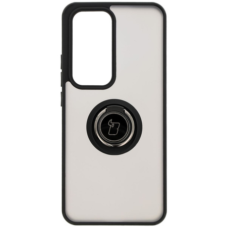 Etui z uchwytem na palec Bizon Case Hybrid Ring do Oppo Reno 12, przydymione z czarną ramką