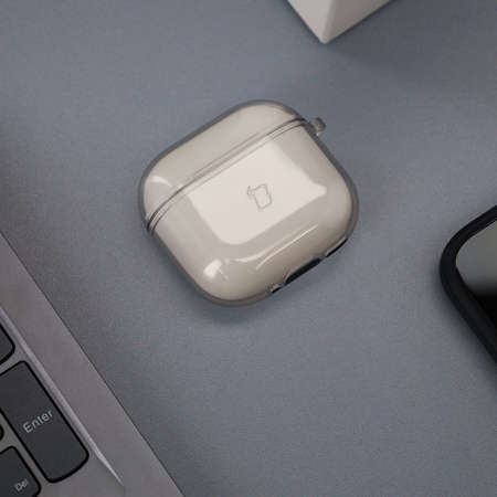 Elastyczne etui z karabińczykiem Bizon Case Headphone Clear do AirPods 4 przeźroczysto-czarne
