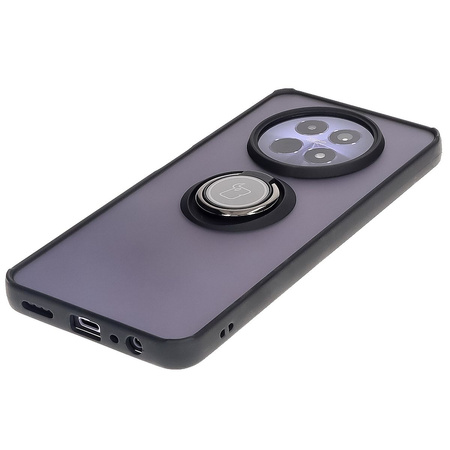 Etui z uchwytem na palec Bizon Case Hybrid Ring do Realme 12 / 12x, przydymione z czarną ramką