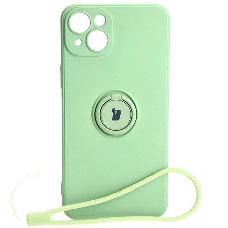 Etui Bizon Case Silicone Ring Sq do Apple iPhone 15 Plus, jasnozielone