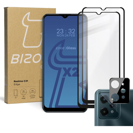 Szkło hartowane Bizon Glass Edge - 2 sztuki + ochrona na obiektyw, Realme C31