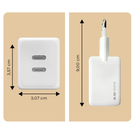 Ładowarka sieciowa Bizon Charger VT-36B, 45 W, 2x USB-C PD, QC 4.0, GAN3, biała