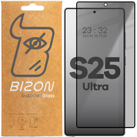Prywatyzujące szkło hartowane Bizon Glass Edge Shadow do Galaxy S25 Ultra, przyciemniane z czarną ramką