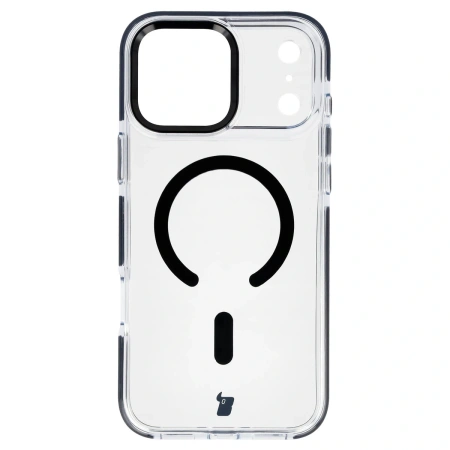 Etui z pierścieniem magnetycznym Bizon Case Marco do iPhone 17 Pro Max, przezroczyste z czarną ramką