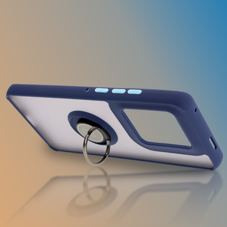 Etui z uchwytem na palec Bizon Case Hybrid Ring do Motorola Edge 50 Ultra, przydymione z granatową ramką