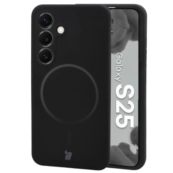 Silikonowe etui z pierścieniem magnetycznym Bizon Soft Case Magnetic do Galaxy S25, czarne