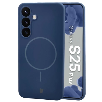 Silikonowe etui z pierścieniem magnetycznym Bizon Soft Case Magnetic do Galaxy S25 Plus, granatowe