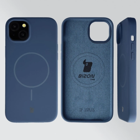 Silikonowe etui z pierścieniem magnetycznym Bizon Soft Case Magnetic do iPhone 15 Plus/14 Plus, granatowe