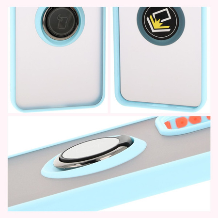 Etui z uchwytem na palec Bizon Case Hybrid Ring do Oppo Reno 12, przydymione z jasnoniebieską ramką