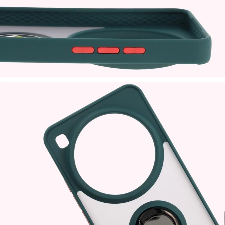 Etui z uchwytem na palec Bizon Case Hybrid Ring do Xiaomi 15 Ultra, przydymione z ciemnozieloną ramką
