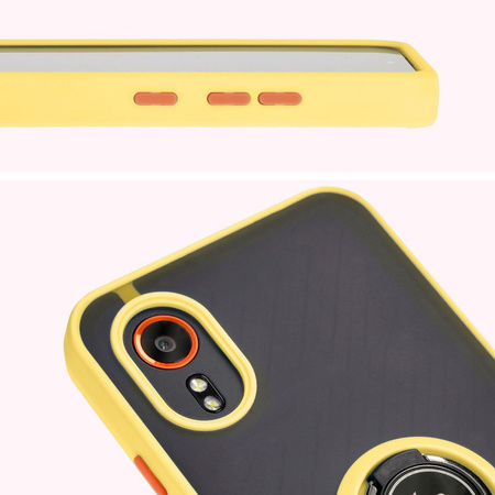 Etui z uchwytem na palec Bizon Case Hybrid Ring do Galaxy Xcover7, przydymione z żółtą ramką