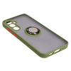 Etui z uchwytem na palec Bizon Case Hybrid Ring do Galaxy S23 FE, przydymione z zieloną ramką