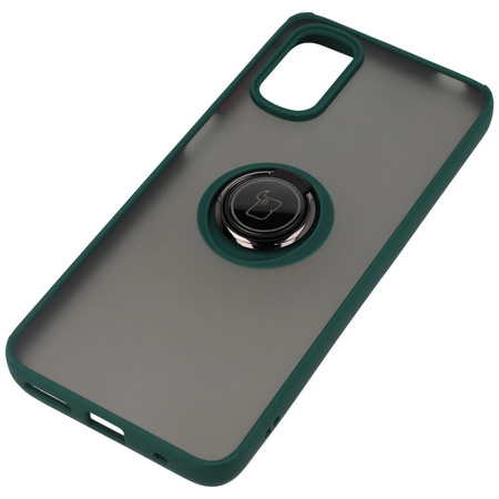 Etui z uchwytem na palec Bizon Case Hybrid Ring do Motorola Moto G22 / E32 / E32s, przydymione z ciemnozieloną ramką