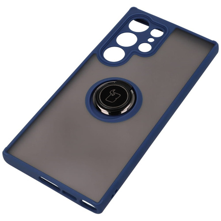 Etui z uchwytem na palec Bizon Case Hybrid Ring do Galaxy S23 Ultra, przydymione z granatową ramką