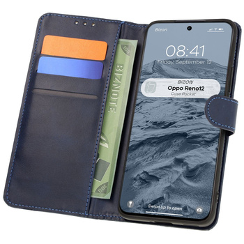 Etui z klapką Bizon Case Pocket do Oppo Reno 12, granatowe