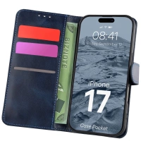 Etui z klapką Bizon Case Pocket do iPhone 17, granatowe