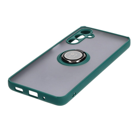 Etui z uchwytem na palec Bizon Case Hybrid Ring do Galaxy M54 5G, przydymione z ciemnozieloną ramką