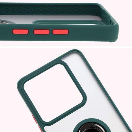 Etui z uchwytem na palec Bizon Case Hybrid Ring do Xiaomi 14T Pro, przydymione z ciemnozieloną ramką
