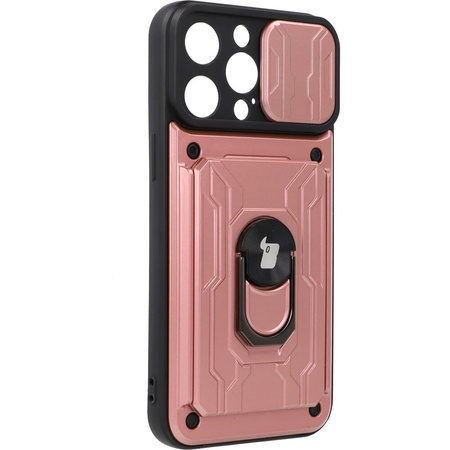 Etui Bizon Case Camshield Card Slot Ring do iPhone 14 Pro Max, jasnoróżowe