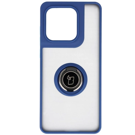 Etui z uchwytem na palec Bizon Case Hybrid Ring do Motorola Edge 60 Fusion / 60, przydymione z granatową ramką