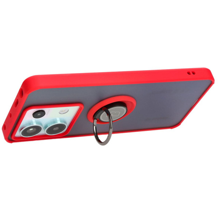 Etui z uchwytem na palec Bizon Case Hybrid Ring do Xiaomi Poco X6 / Xiaomi Redmi Note 13 Pro 5G, przydymione z czerwoną ramką