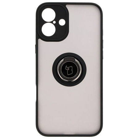 Etui z uchwytem na palec Bizon Case Hybrid Ring do iPhone 16 Plus, przydymione z czarną ramką