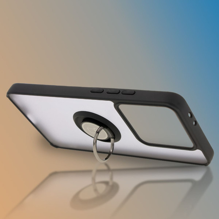 Etui z uchwytem na palec Bizon Case Hybrid Ring do Xiaomi 14T Pro, przydymione z czarną ramką