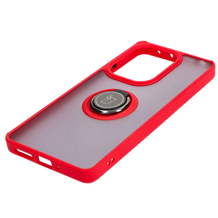 Etui z uchwytem na palec Bizon Case Hybrid Ring do Xiaomi Poco M6 Pro 4G / Xiaomi Redmi Note 13 Pro 4G, przydymione z czerwoną ramką