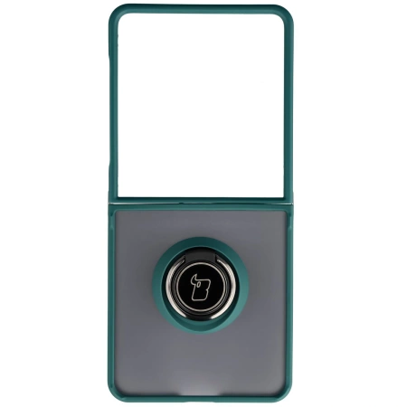 Etui z uchwytem na palec Bizon Case Hybrid Ring do Galaxy Z Flip7, przydymione z ciemnozieloną ramką