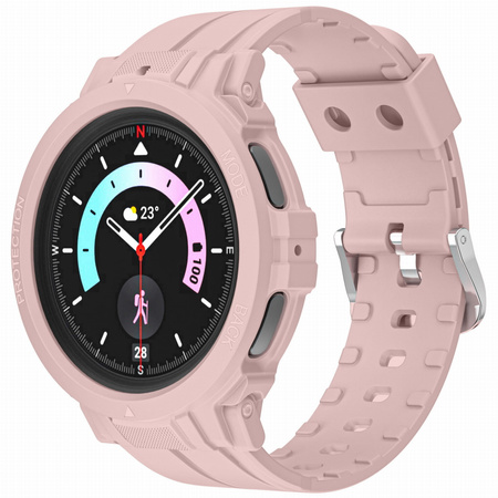 Etui z paskiem Bizon Strap + Case Watch Action Pro do Samsung Galaxy Watch 5 Pro 45 mm, jasnoróżowe