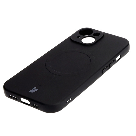 Etui silikonowe z pierścieniem magnetycznym Bizon Case Silicone Magnetic do iPhone 15, czarne