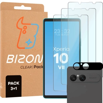3x Szkło hartowane + szybka na aparat Bizon Glass Clear Pack do Sony Xperia 10 VII