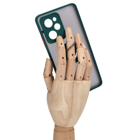 Etui z uchwytem na palec Bizon Case Hybrid Ring do Xiaomi Poco X5 Pro, przydymione z ciemnozieloną ramką